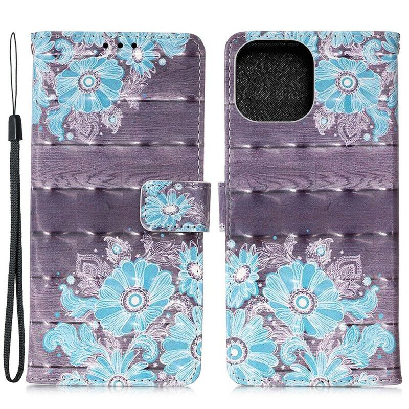 Lederhüllen Iphone 13 Pro Handyhülle Blaue Blumen