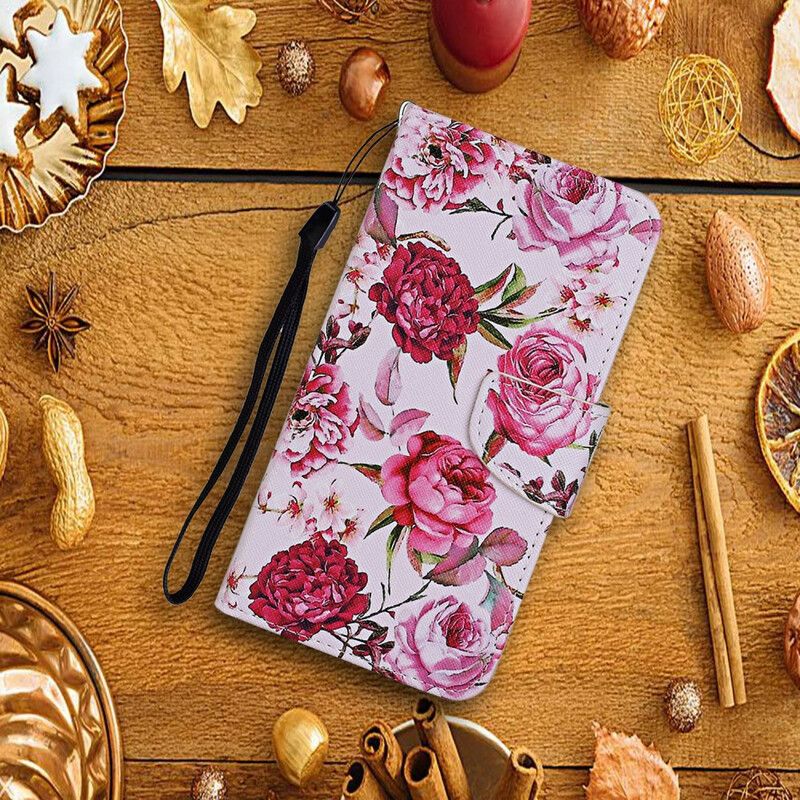 Lederhüllen Iphone 13 Pro Meisterhafte Blumen Mit Riemen