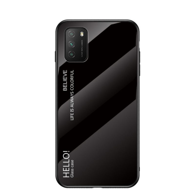 Hülle Für Xiaomi Poco M3 Schwarz Hallo Gehärtetes Glas