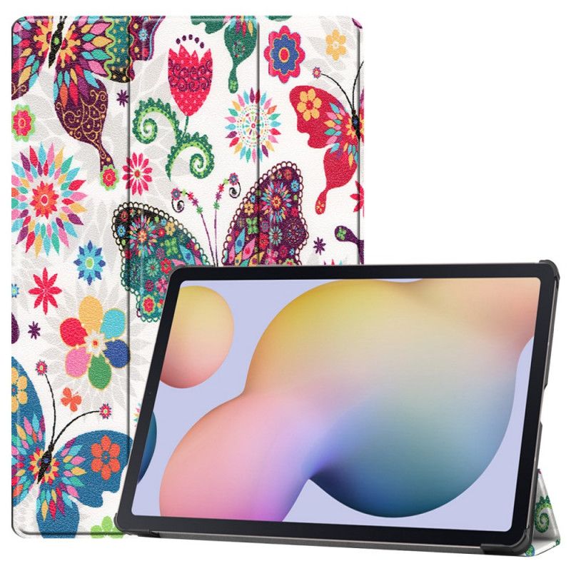 Smart Case Samsung Galaxy Tab S7 Plus Verstärkte Schmetterlinge Und Blumen