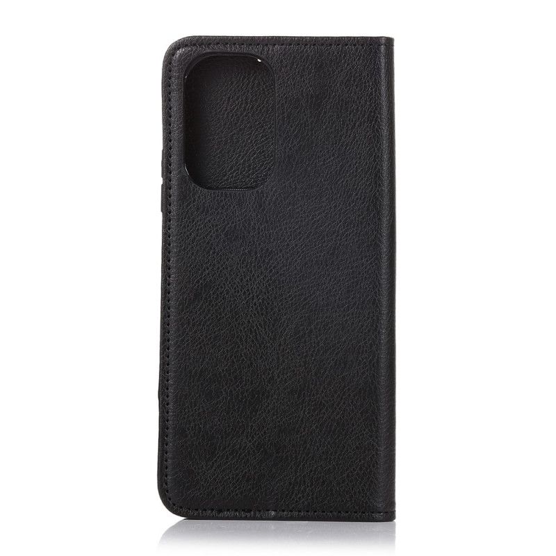 Flip Case Für Xiaomi Redmi Note 10 / Note 10S Schwarz Litschi-Spaltleder