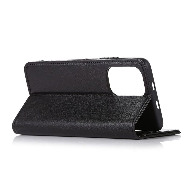 Flip Case Für Xiaomi Redmi Note 10 / Note 10S Schwarz Litschi-Spaltleder