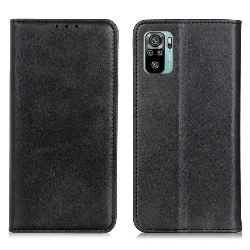 Flip Case Xiaomi Redmi Note 10 / Note 10S Schwarz Gespaltenes Leder