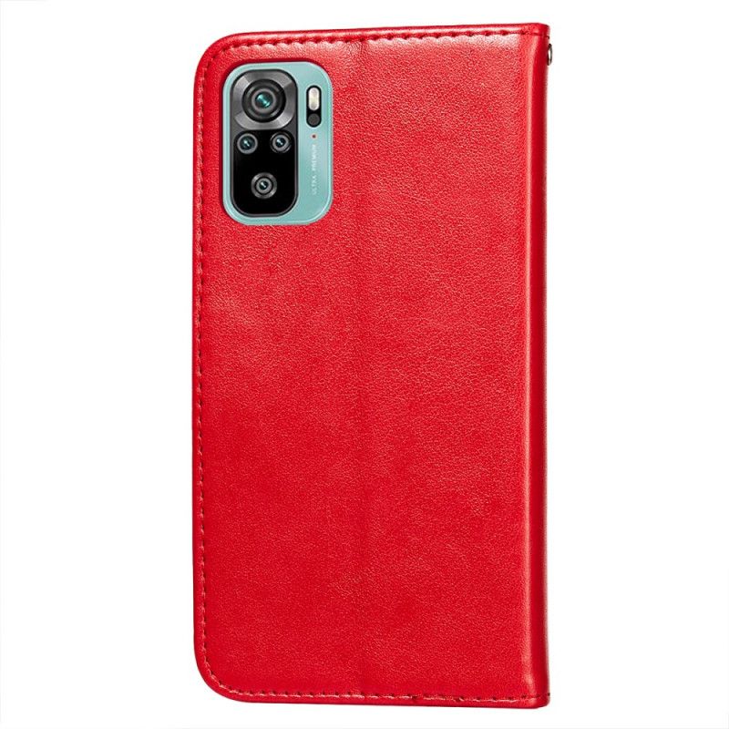 Lederhüllen Für Xiaomi Redmi Note 10 / Note 10S Rot Blumenstickerei