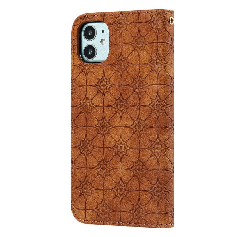 Flip Case iPhone 11 Grün Barockblumen