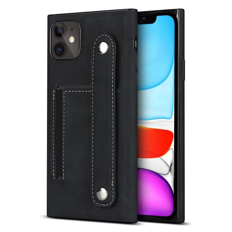 Hülle iPhone 11 Schwarz Kartenhalter Und Gurt