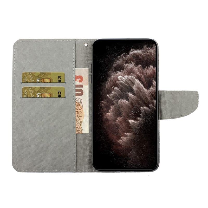 Flip Case Für Samsung Galaxy S22 Ultra 5G Farbige Laken Mit Umhängeband