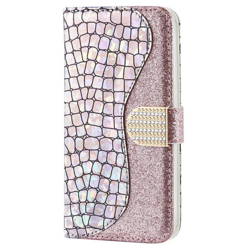 Flip Case Für Samsung Galaxy S22 Ultra 5G Krokodildiamanten