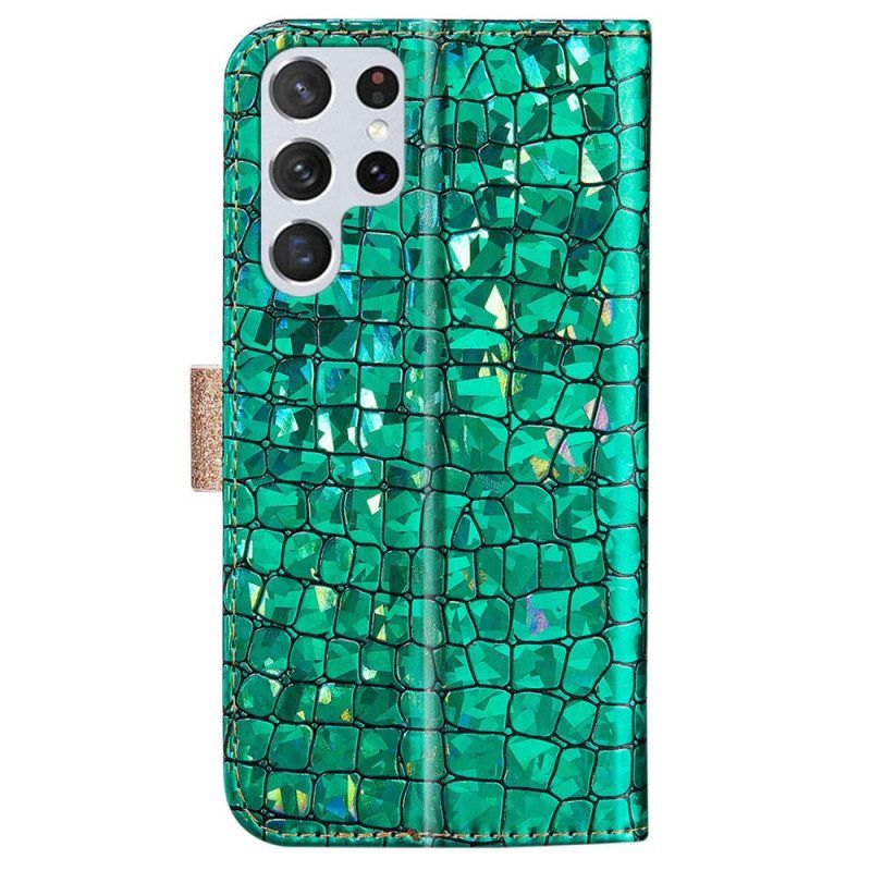 Flip Case Für Samsung Galaxy S22 Ultra 5G Krokodildiamanten