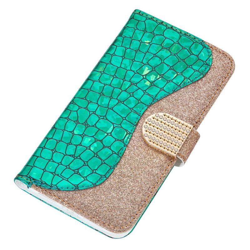 Flip Case Für Samsung Galaxy S22 Ultra 5G Krokodildiamanten