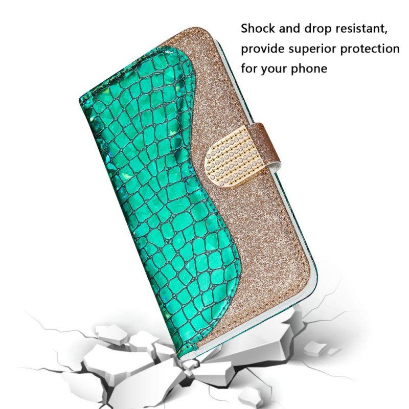 Flip Case Für Samsung Galaxy S22 Ultra 5G Krokodildiamanten