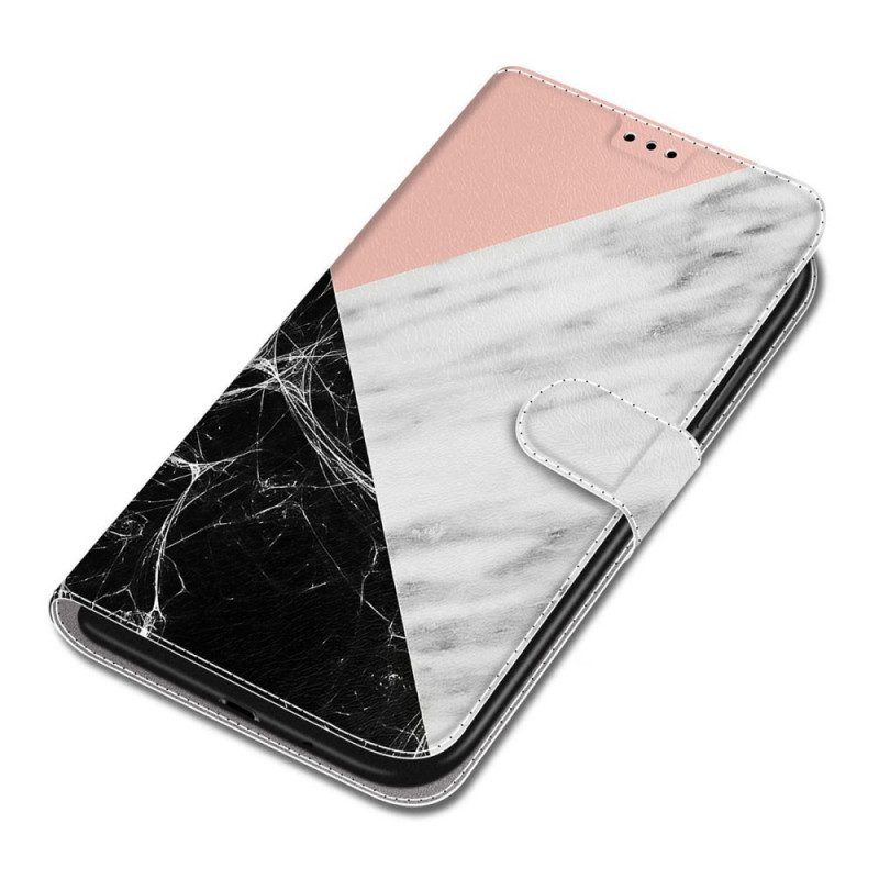 Flip Case Für Samsung Galaxy S22 Ultra 5G Marmor-eleganz Mit Riemen