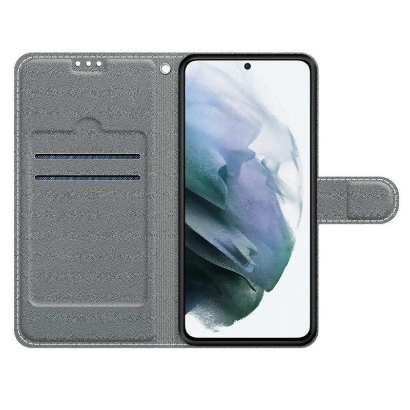 Flip Case Für Samsung Galaxy S22 Ultra 5G Mit Kordel Riemen-schmetterlingsfächer