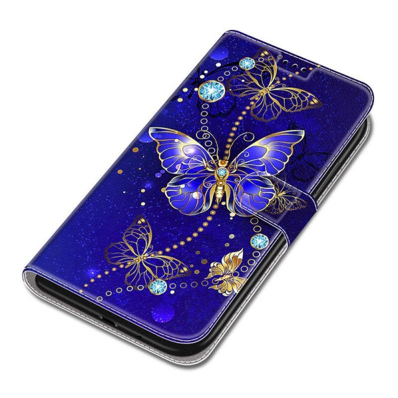 Flip Case Für Samsung Galaxy S22 Ultra 5G Mit Kordel Riemen-schmetterlingsfächer