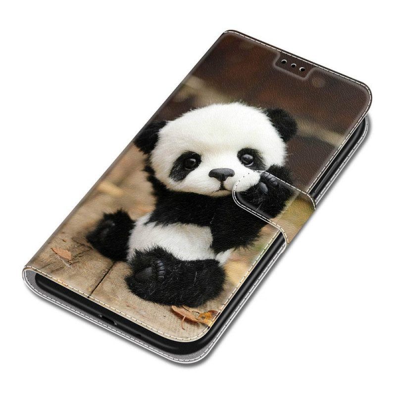 Lederhüllen Für Samsung Galaxy S22 Ultra 5G Mit Kordel Spielen Sie Little Panda Mit Riemen