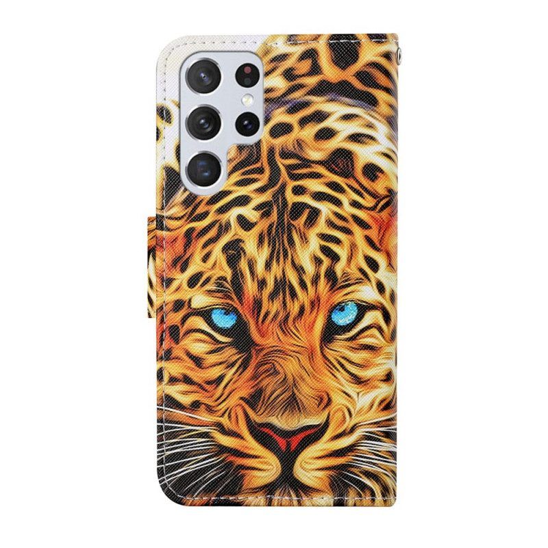 Lederhüllen Für Samsung Galaxy S22 Ultra 5G Tiger Mit Schlüsselband