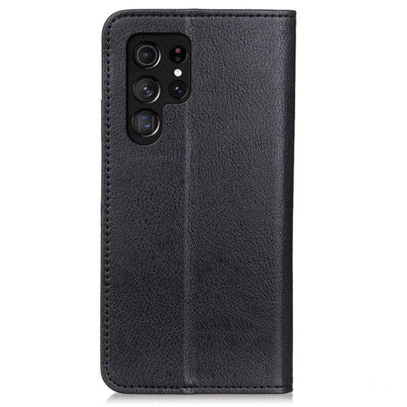 Schutzhülle Für Samsung Galaxy S22 Ultra 5G Flip Case Eleganz Aus Gespaltenem Litschi-leder