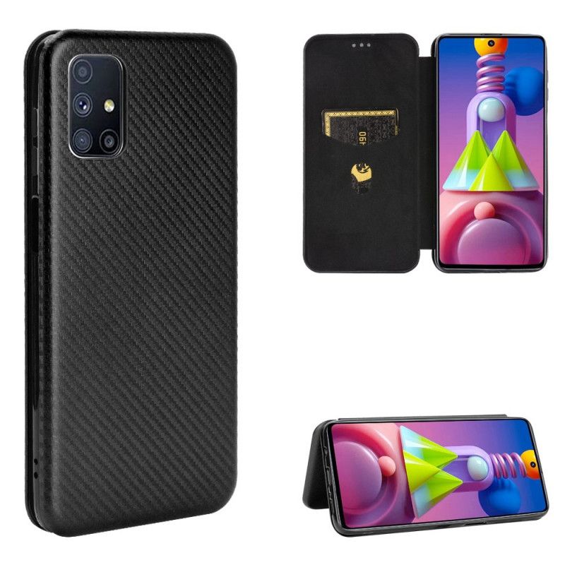 Flip Case Für Samsung Galaxy M51 Schwarz Kohlefaser