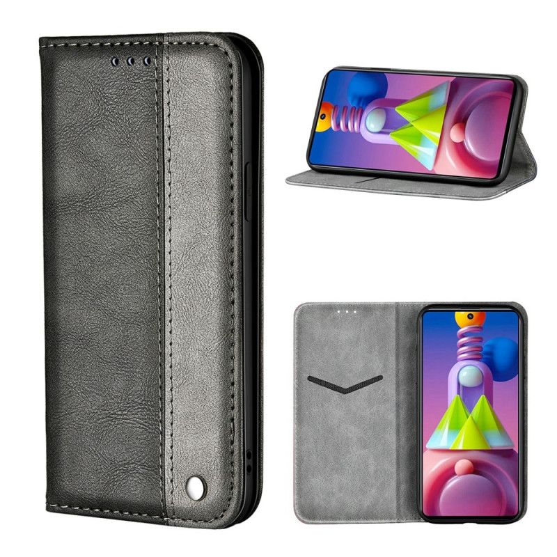 Flip Case Samsung Galaxy M51 Grau Zweifarbiger Ledereffekt