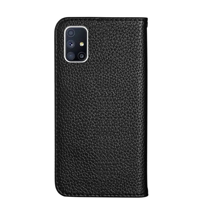 Flip Case Samsung Galaxy M51 Schwarz Handyhülle Ultra Schickes Litschi-Kunstleder