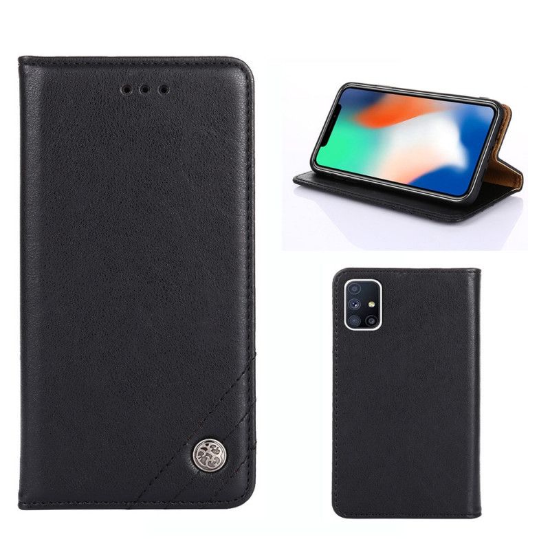 Flip Case Samsung Galaxy M51 Schwarz Nietlederstil