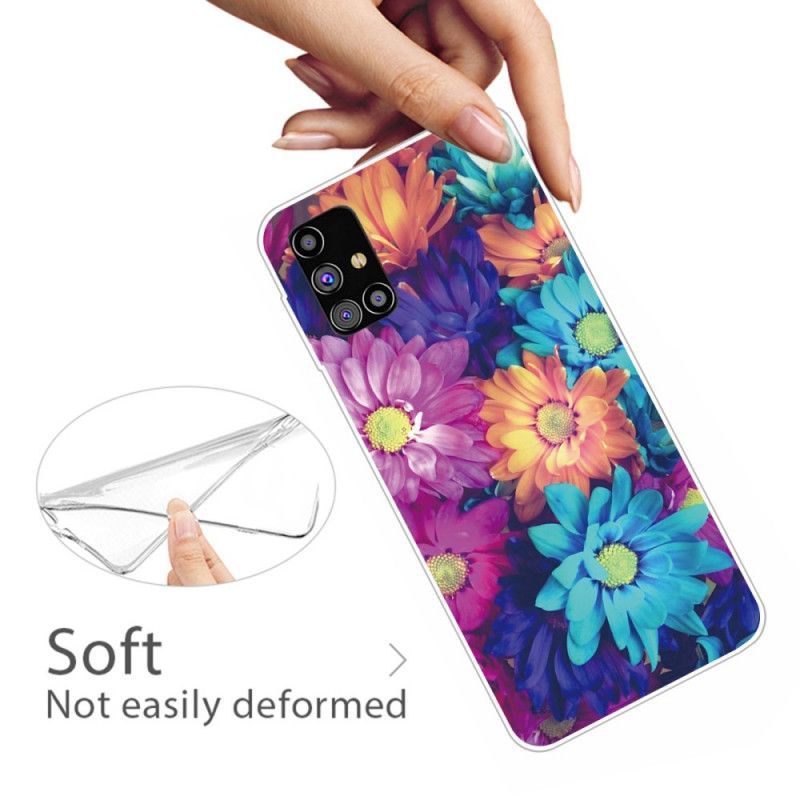 Hülle Samsung Galaxy M51 Orange Flexible Blüten