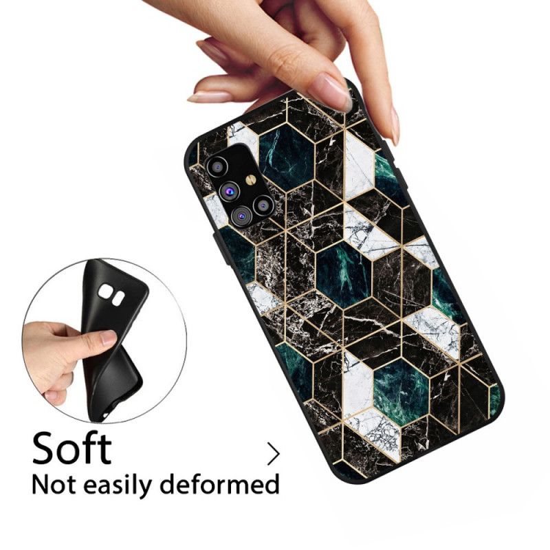 Hülle Samsung Galaxy M51 Schwarz Marmorfarbene Geometrie