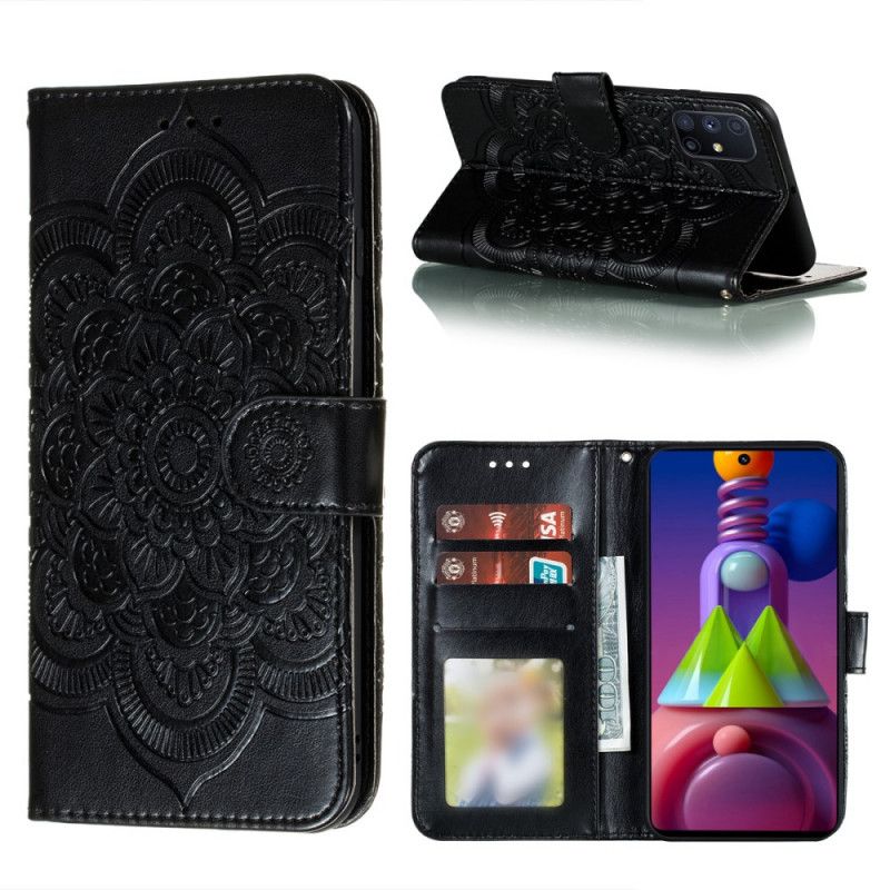 Lederhüllen Samsung Galaxy M51 Schwarz Gesamtes Mandala