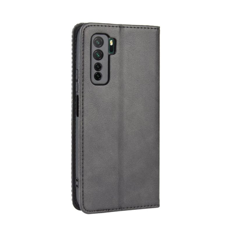 Flip Case Huawei P40 Lite 5G Schwarz Handyhülle Stilisierter Vintage-Ledereffekt