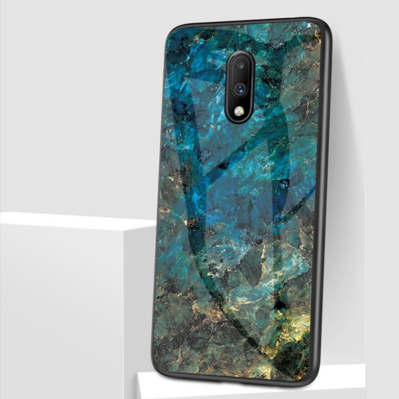 Hülle Für OnePlus 7 Schwarz Premum-Farben Aus Gehärtetem Glas