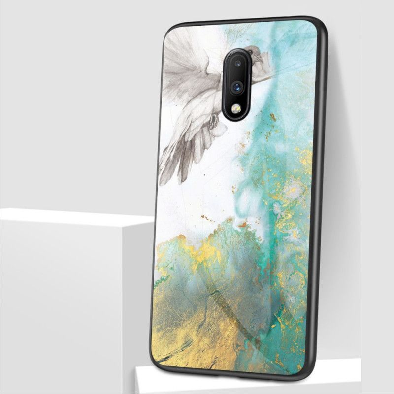 Hülle Für OnePlus 7 Schwarz Premum-Farben Aus Gehärtetem Glas