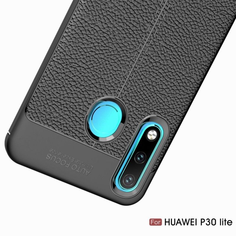 Hülle Huawei P30 Lite Schwarz Doppellinien-Litschileder-Effekt