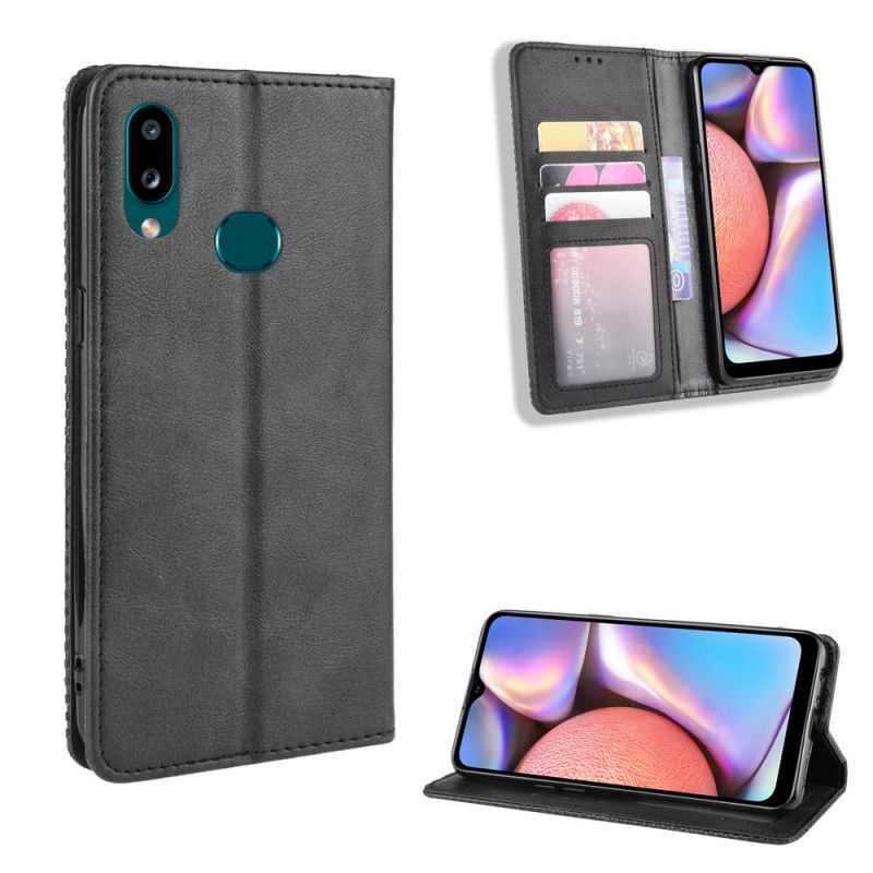 Flip Case Für Samsung Galaxy A10S Schwarz Stilisierter Vintage-Ledereffekt