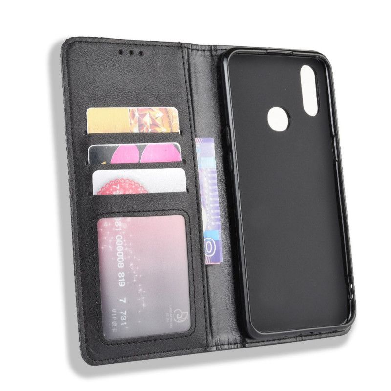 Flip Case Für Samsung Galaxy A10S Schwarz Stilisierter Vintage-Ledereffekt