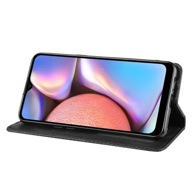 Flip Case Für Samsung Galaxy A10S Schwarz Stilisierter Vintage-Ledereffekt