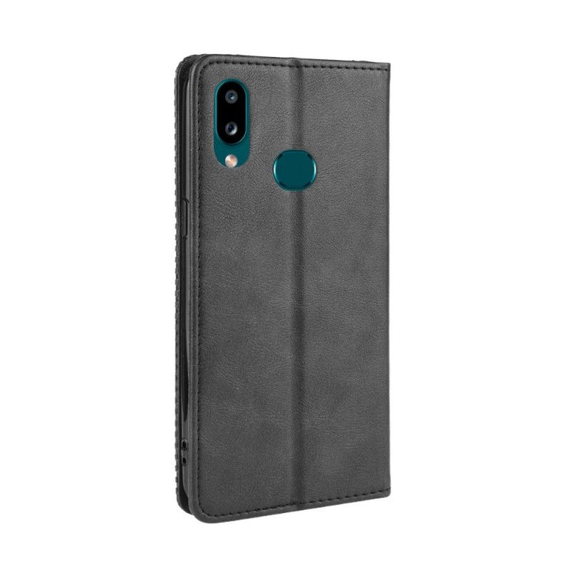 Flip Case Für Samsung Galaxy A10S Schwarz Stilisierter Vintage-Ledereffekt