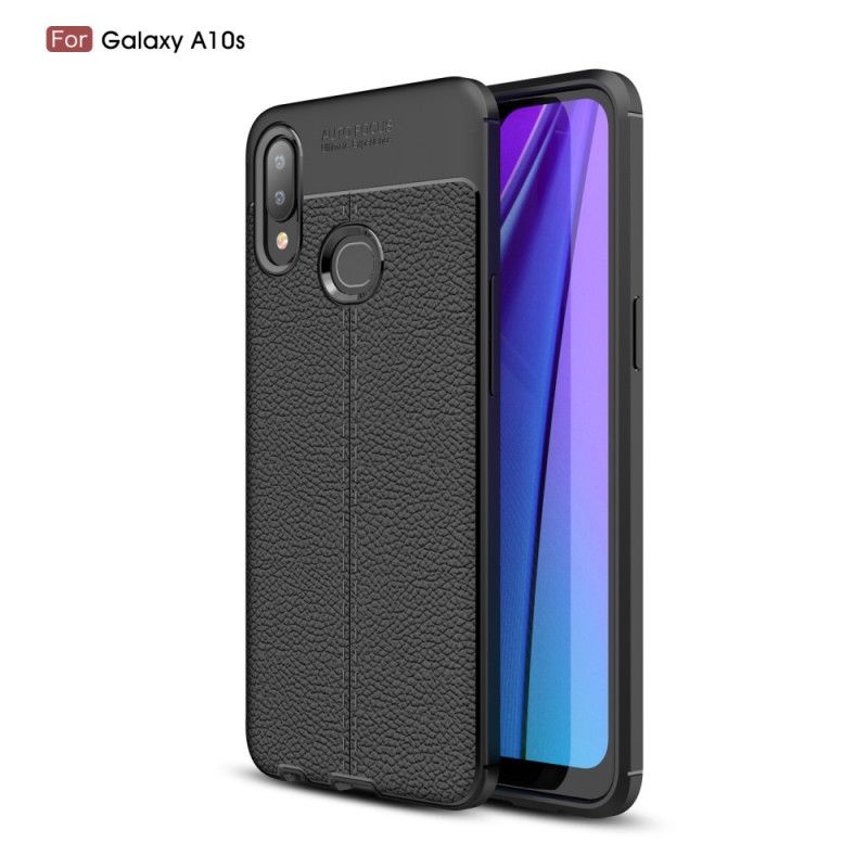 Hülle Samsung Galaxy A10S Schwarz Handyhülle Doppellinien-Litschileder-Effekt