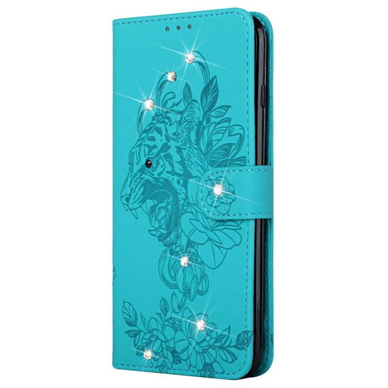 Flip Case Für Samsung Galaxy A13 5G / A04s Barocker Tiger Und Diamanten