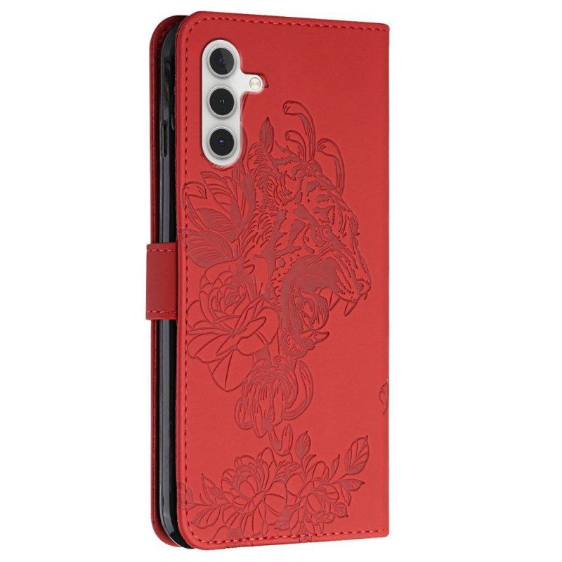 Flip Case Für Samsung Galaxy A13 5G / A04s Barocker Tiger Und Diamanten