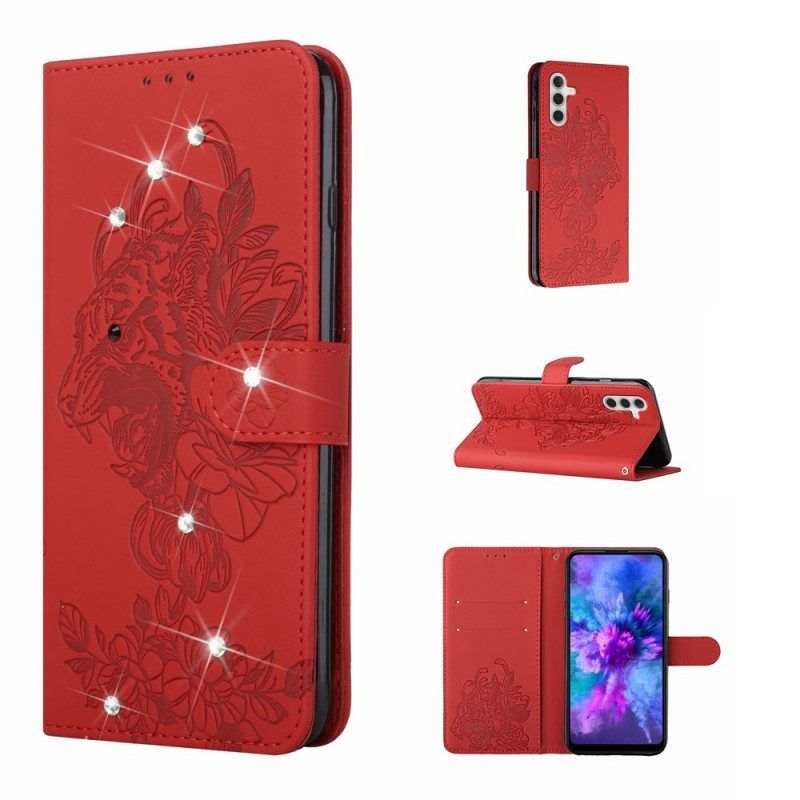 Flip Case Für Samsung Galaxy A13 5G / A04s Barocker Tiger Und Diamanten