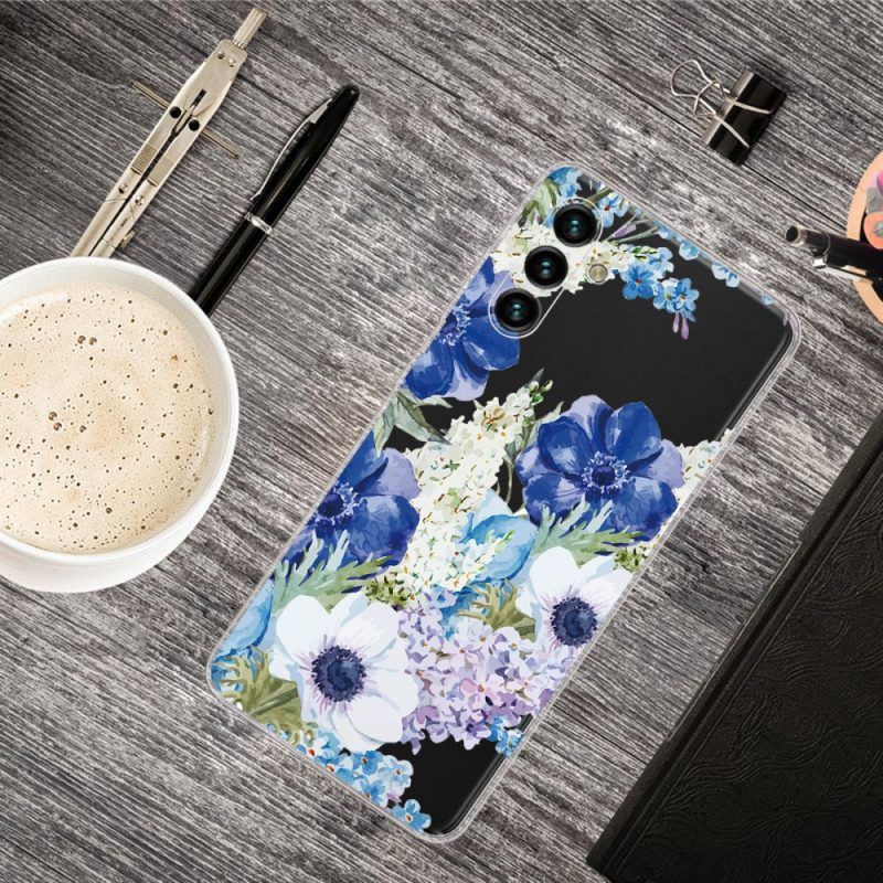 Handyhülle Für Samsung Galaxy A13 5G / A04s Aquarellblaue Blumen