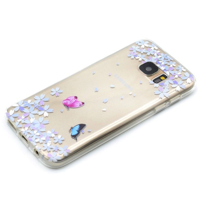 Hülle Samsung Galaxy S7 Transparente Schmetterlinge Und Blumen