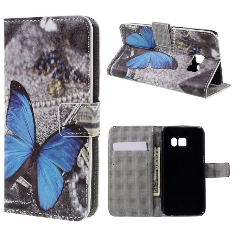 Lederhüllen Samsung Galaxy S7 Blauer Schmetterling