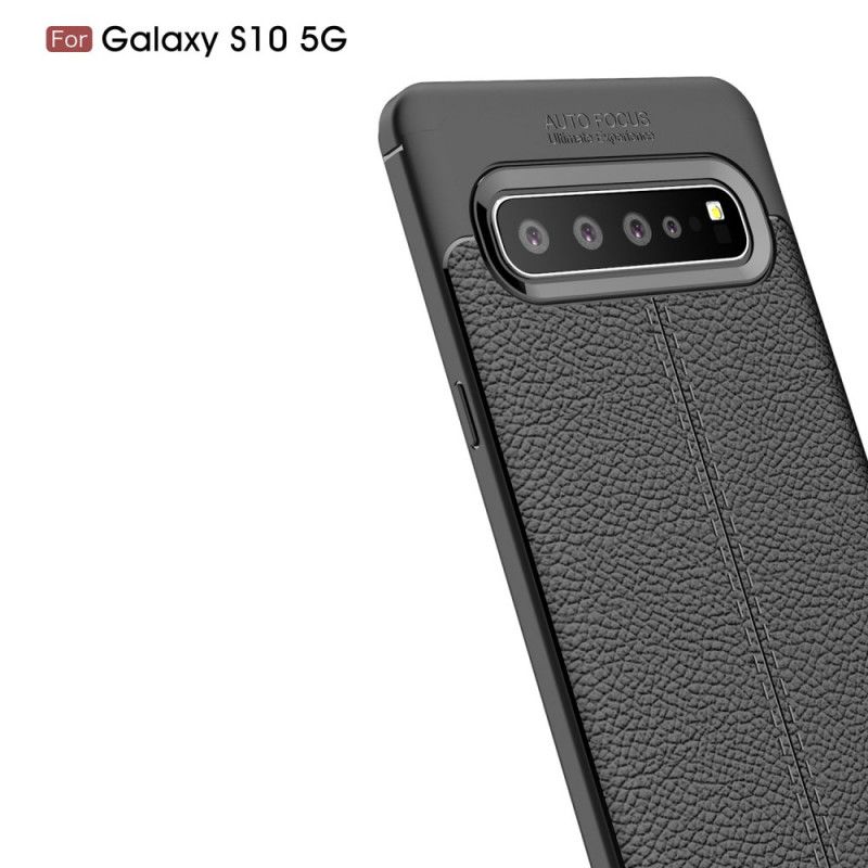 Hülle Für Samsung Galaxy S10 5G Schwarz Doppellinien-Litschileder-Effekt