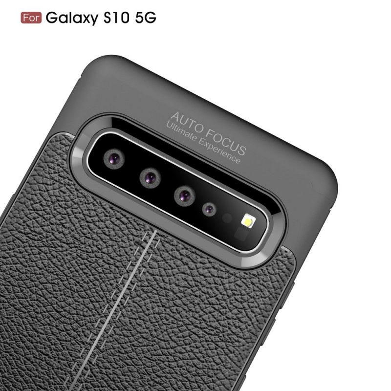 Hülle Für Samsung Galaxy S10 5G Schwarz Doppellinien-Litschileder-Effekt