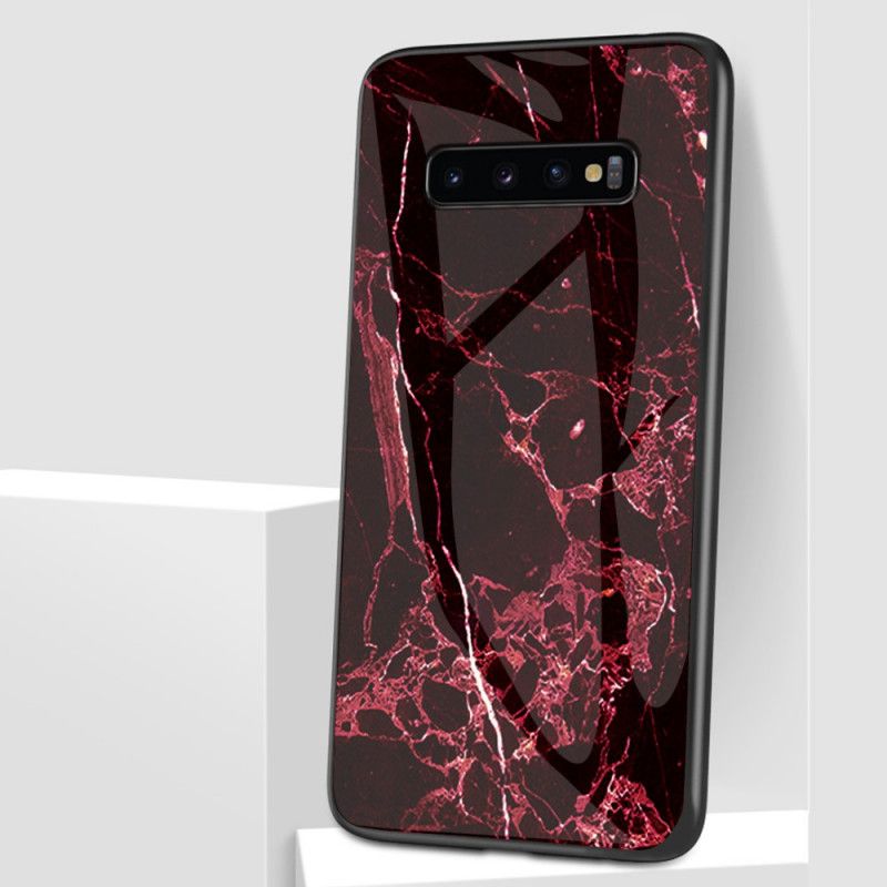 Hülle Für Samsung Galaxy S10 5G Schwarz Gehärtetes Marmorglas