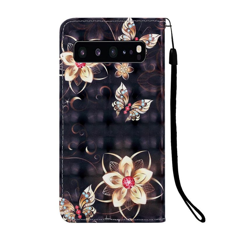 Lederhüllen Samsung Galaxy S10 5G Goldene Blüten