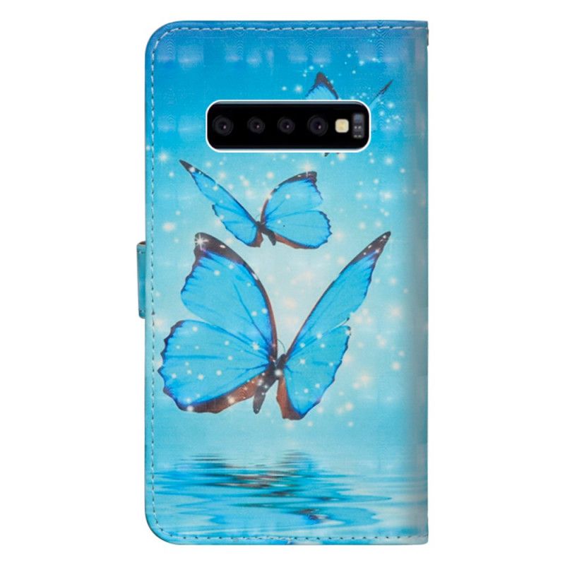 Lederhüllen Samsung Galaxy S10 5G Handyhülle Fliegende Blaue Schmetterlinge