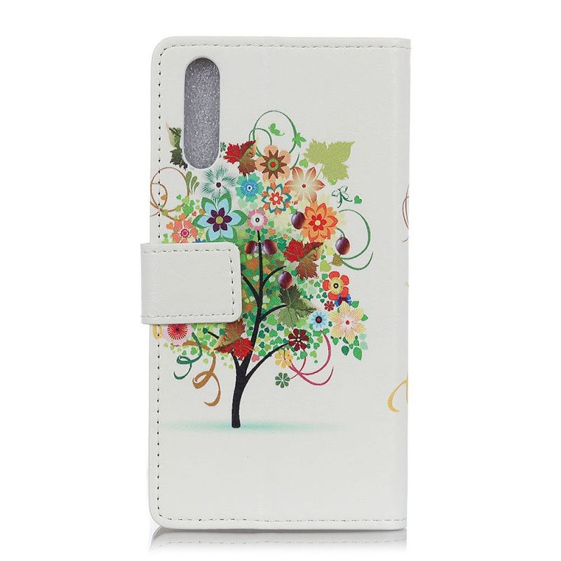 Lederhüllen Xiaomi Mi A3 Orange Blühender Baum