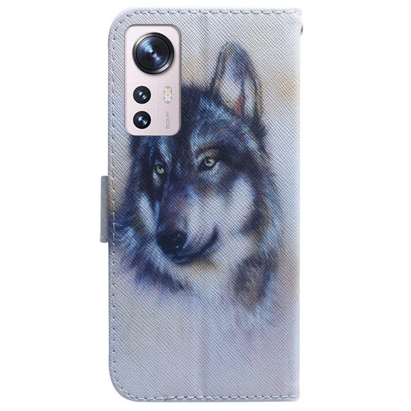 Flip Case Für Xiaomi 12 Pro Wolf-malerei